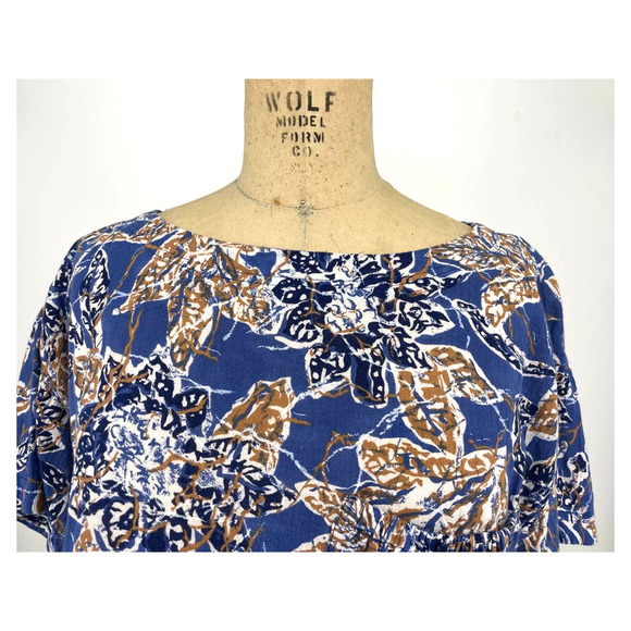 Vintage Personal Blue Tropical Printed Boat Neck Short Sleeve Shirt 8 - Picture 5 of 10